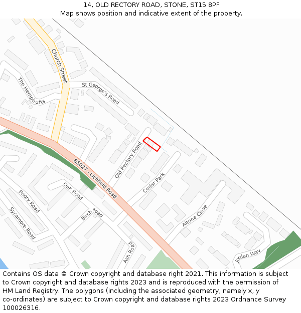 14, OLD RECTORY ROAD, STONE, ST15 8PF: Location map and indicative extent of plot