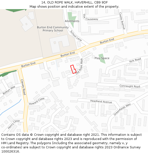 14, OLD ROPE WALK, HAVERHILL, CB9 9DF: Location map and indicative extent of plot