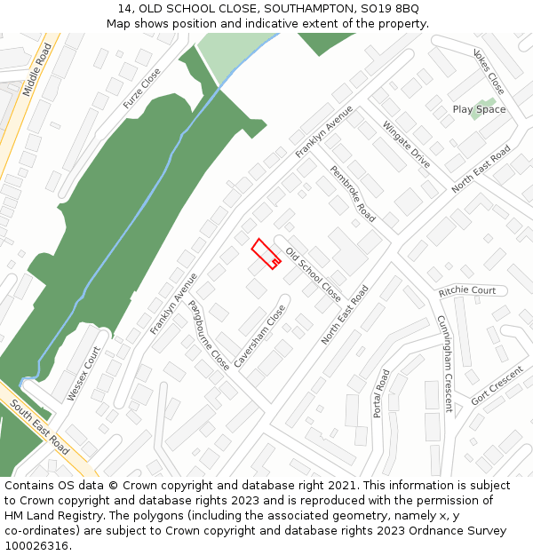 14, OLD SCHOOL CLOSE, SOUTHAMPTON, SO19 8BQ: Location map and indicative extent of plot