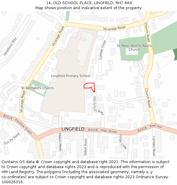 14, OLD SCHOOL PLACE, LINGFIELD, RH7 6AS: Location map and indicative extent of plot