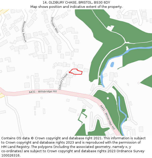 14, OLDBURY CHASE, BRISTOL, BS30 6DY: Location map and indicative extent of plot