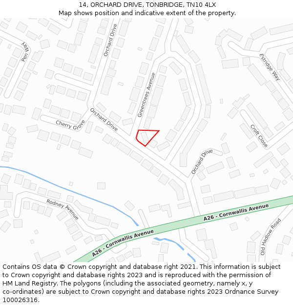 14, ORCHARD DRIVE, TONBRIDGE, TN10 4LX: Location map and indicative extent of plot