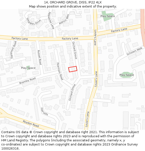 14, ORCHARD GROVE, DISS, IP22 4LX: Location map and indicative extent of plot