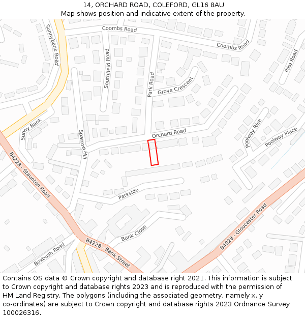 14, ORCHARD ROAD, COLEFORD, GL16 8AU: Location map and indicative extent of plot