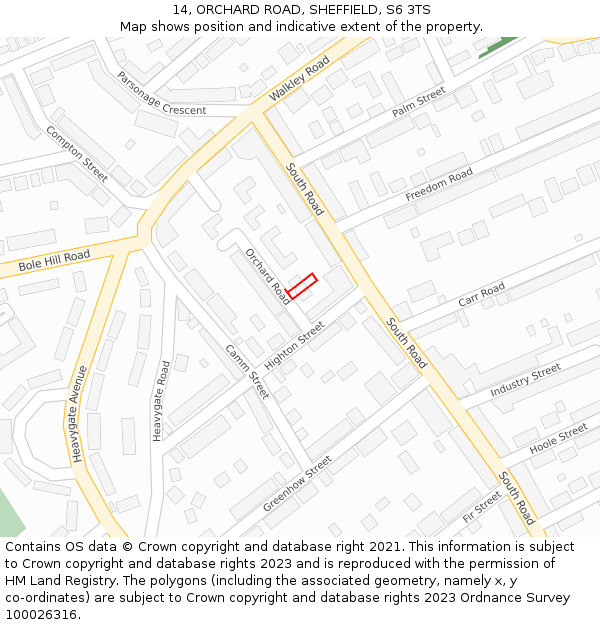 14, ORCHARD ROAD, SHEFFIELD, S6 3TS: Location map and indicative extent of plot