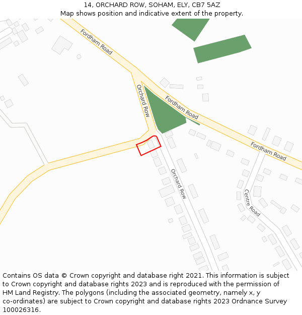 14, ORCHARD ROW, SOHAM, ELY, CB7 5AZ: Location map and indicative extent of plot