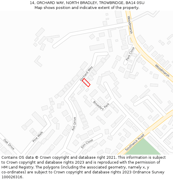 14, ORCHARD WAY, NORTH BRADLEY, TROWBRIDGE, BA14 0SU: Location map and indicative extent of plot