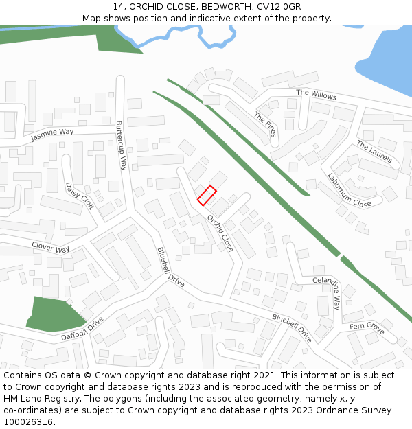 14, ORCHID CLOSE, BEDWORTH, CV12 0GR: Location map and indicative extent of plot