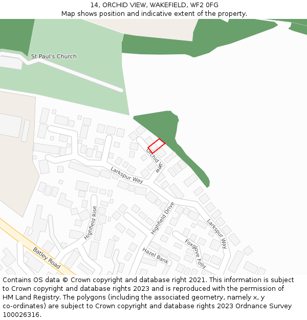 14, ORCHID VIEW, WAKEFIELD, WF2 0FG: Location map and indicative extent of plot