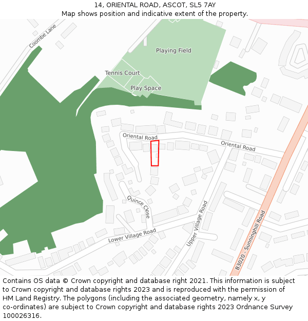 14, ORIENTAL ROAD, ASCOT, SL5 7AY: Location map and indicative extent of plot