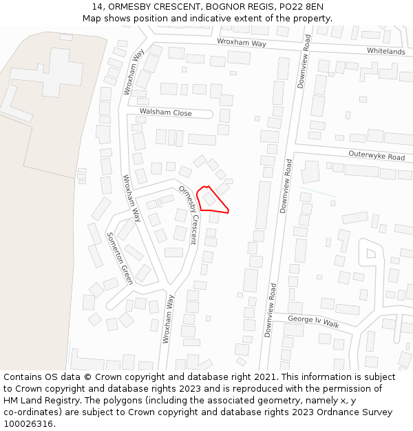 14, ORMESBY CRESCENT, BOGNOR REGIS, PO22 8EN: Location map and indicative extent of plot