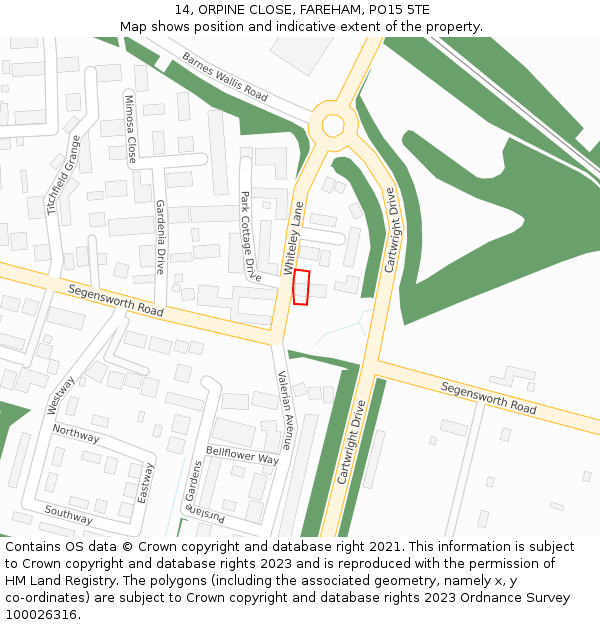 14, ORPINE CLOSE, FAREHAM, PO15 5TE: Location map and indicative extent of plot