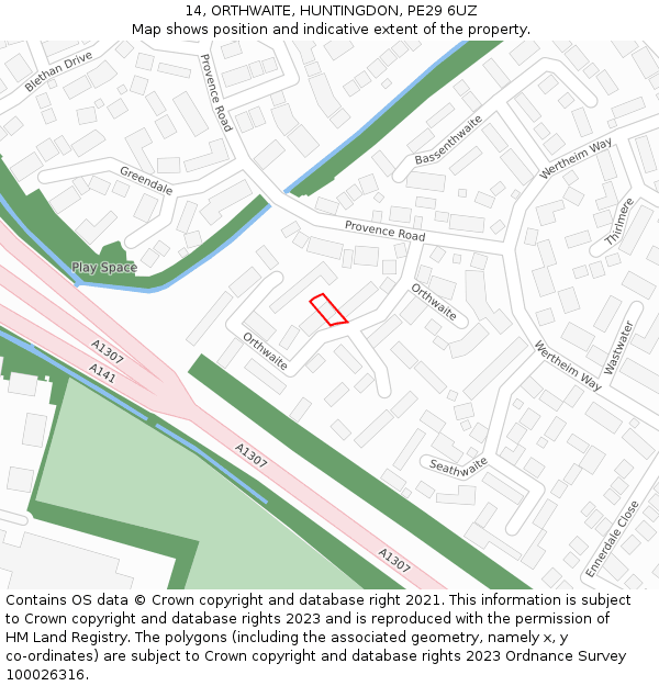 14, ORTHWAITE, HUNTINGDON, PE29 6UZ: Location map and indicative extent of plot
