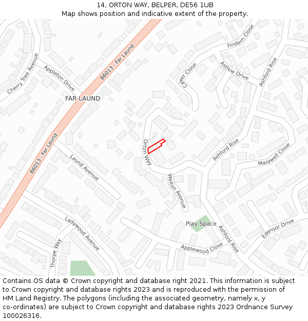 14, ORTON WAY, BELPER, DE56 1UB: Location map and indicative extent of plot