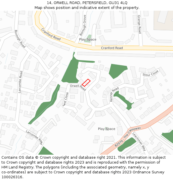 14, ORWELL ROAD, PETERSFIELD, GU31 4LQ: Location map and indicative extent of plot