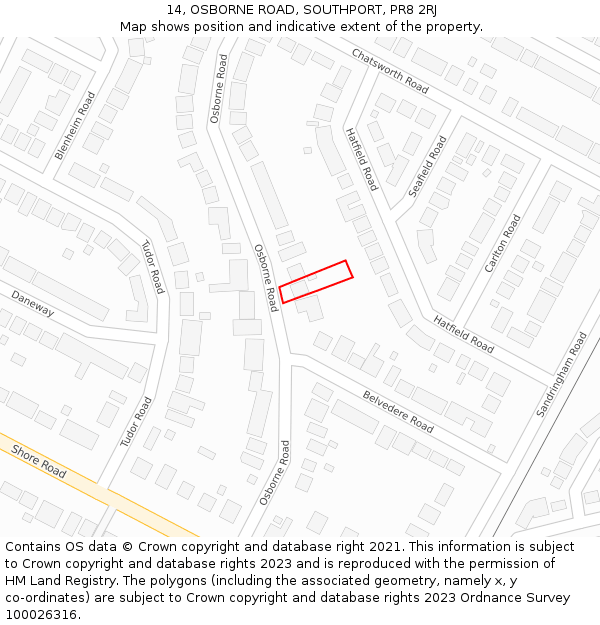 14, OSBORNE ROAD, SOUTHPORT, PR8 2RJ: Location map and indicative extent of plot