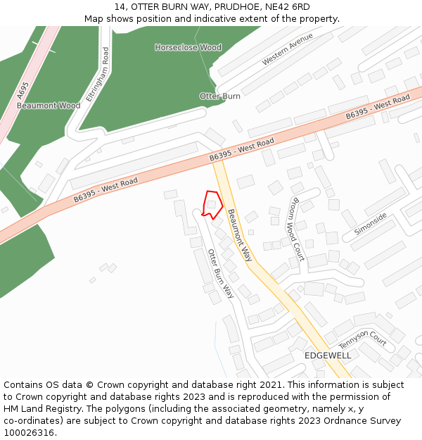 14, OTTER BURN WAY, PRUDHOE, NE42 6RD: Location map and indicative extent of plot