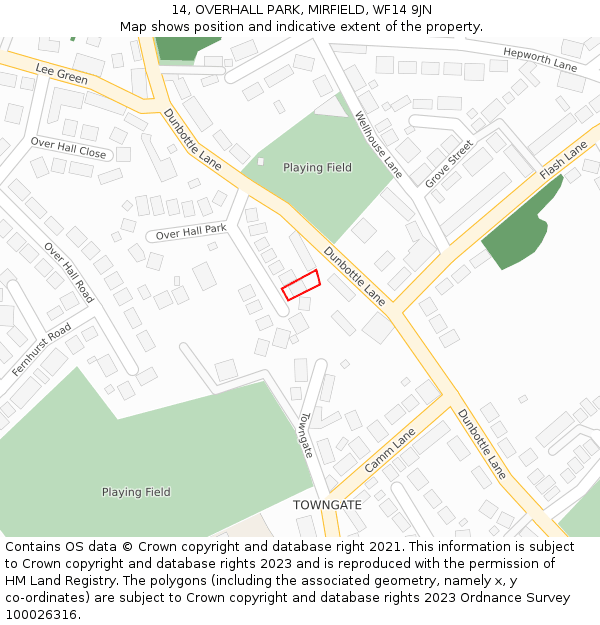 14, OVERHALL PARK, MIRFIELD, WF14 9JN: Location map and indicative extent of plot