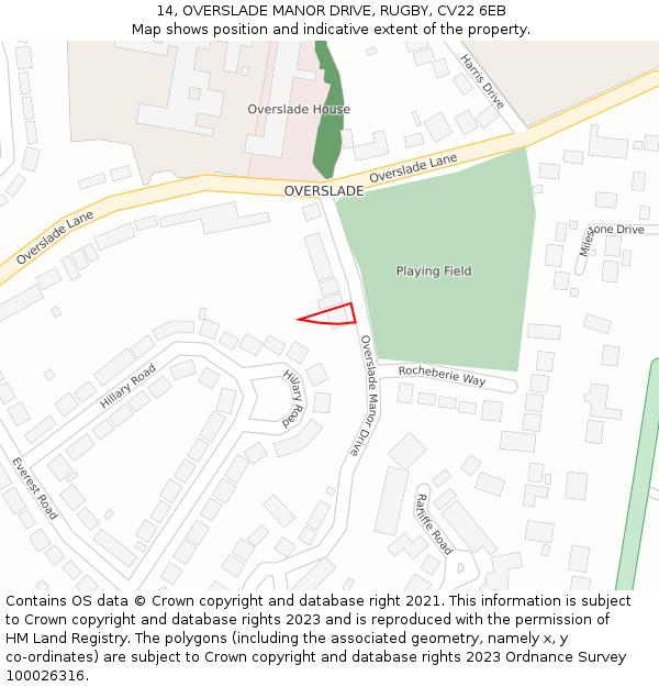 14, OVERSLADE MANOR DRIVE, RUGBY, CV22 6EB: Location map and indicative extent of plot