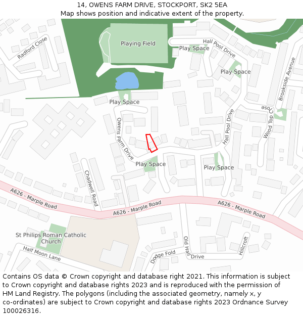 14, OWENS FARM DRIVE, STOCKPORT, SK2 5EA: Location map and indicative extent of plot