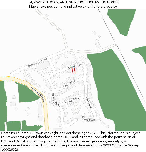 14, OWSTON ROAD, ANNESLEY, NOTTINGHAM, NG15 0DW: Location map and indicative extent of plot