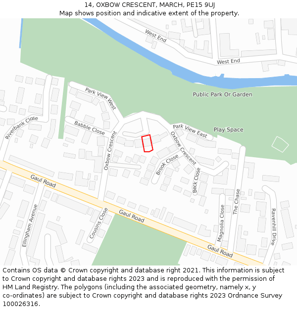 14, OXBOW CRESCENT, MARCH, PE15 9UJ: Location map and indicative extent of plot