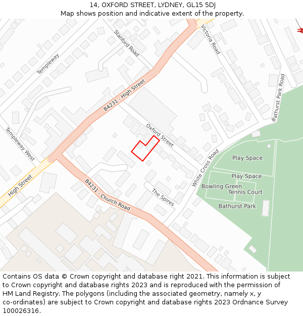 14, OXFORD STREET, LYDNEY, GL15 5DJ: Location map and indicative extent of plot