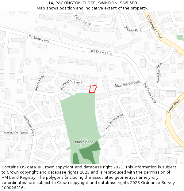 14, PACKINGTON CLOSE, SWINDON, SN5 5PB: Location map and indicative extent of plot