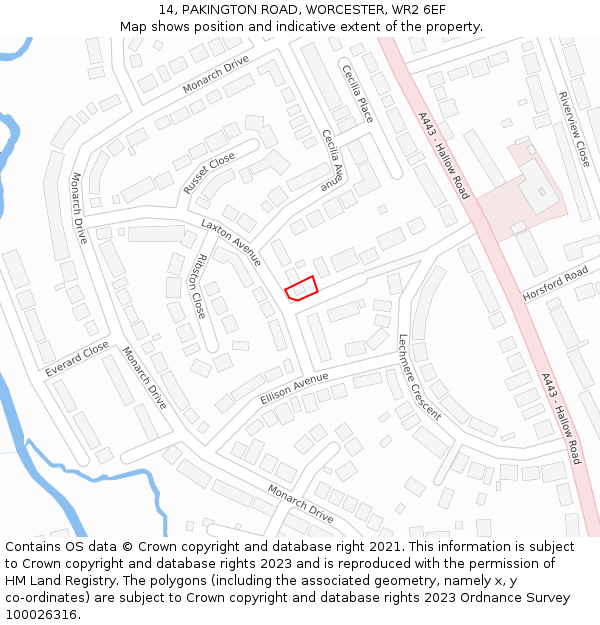 14, PAKINGTON ROAD, WORCESTER, WR2 6EF: Location map and indicative extent of plot