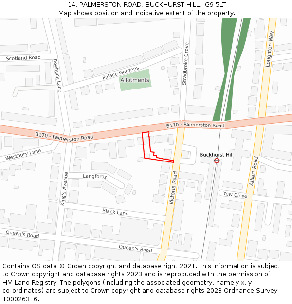 14, PALMERSTON ROAD, BUCKHURST HILL, IG9 5LT: Location map and indicative extent of plot