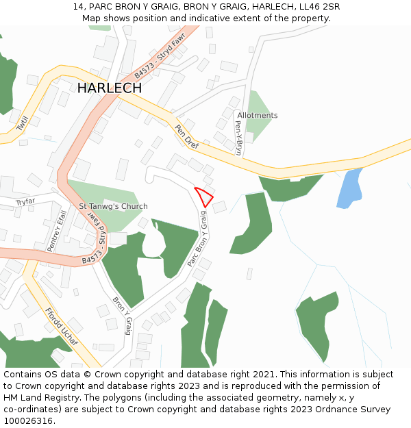 14, PARC BRON Y GRAIG, BRON Y GRAIG, HARLECH, LL46 2SR: Location map and indicative extent of plot