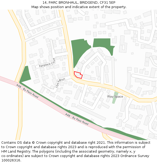 14, PARC BRONHAUL, BRIDGEND, CF31 5EP: Location map and indicative extent of plot