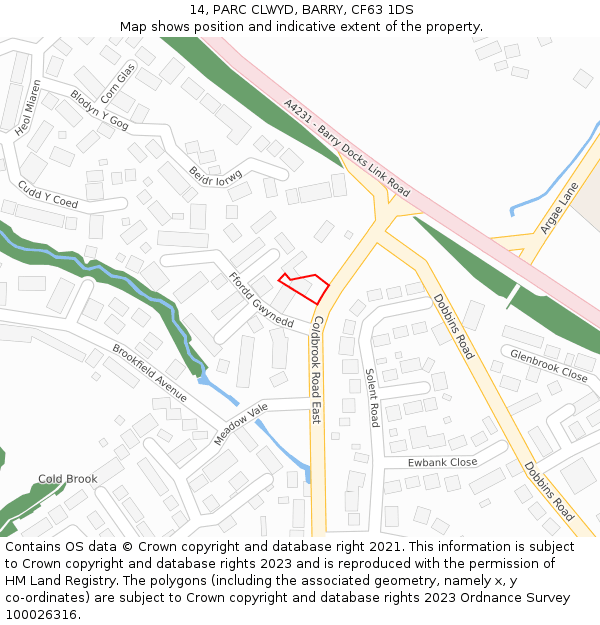 14, PARC CLWYD, BARRY, CF63 1DS: Location map and indicative extent of plot