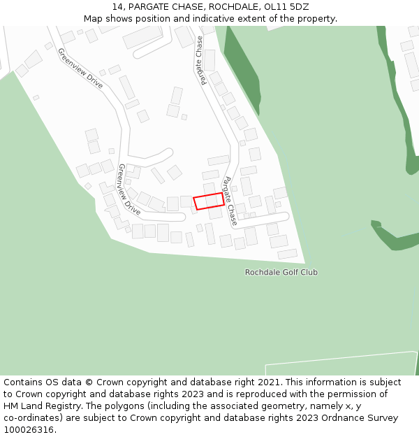 14, PARGATE CHASE, ROCHDALE, OL11 5DZ: Location map and indicative extent of plot