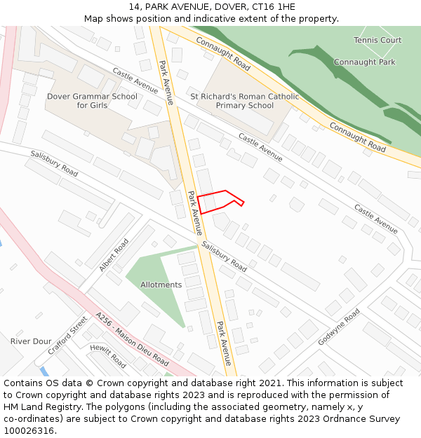 14, PARK AVENUE, DOVER, CT16 1HE: Location map and indicative extent of plot