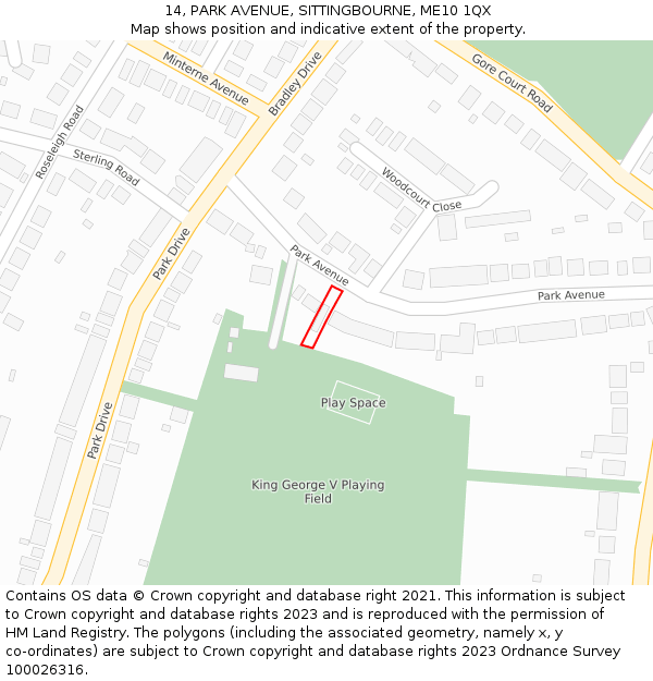 14, PARK AVENUE, SITTINGBOURNE, ME10 1QX: Location map and indicative extent of plot