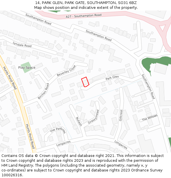 14, PARK GLEN, PARK GATE, SOUTHAMPTON, SO31 6BZ: Location map and indicative extent of plot