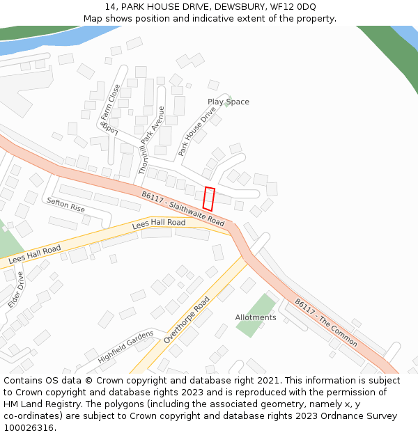 14, PARK HOUSE DRIVE, DEWSBURY, WF12 0DQ: Location map and indicative extent of plot