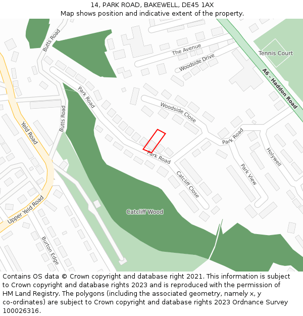 14, PARK ROAD, BAKEWELL, DE45 1AX: Location map and indicative extent of plot