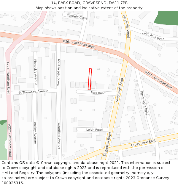 14, PARK ROAD, GRAVESEND, DA11 7PR: Location map and indicative extent of plot