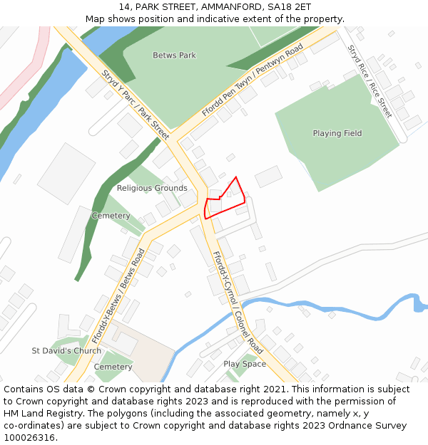 14, PARK STREET, AMMANFORD, SA18 2ET: Location map and indicative extent of plot