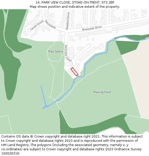 14, PARK VIEW CLOSE, STOKE-ON-TRENT, ST3 2BF: Location map and indicative extent of plot