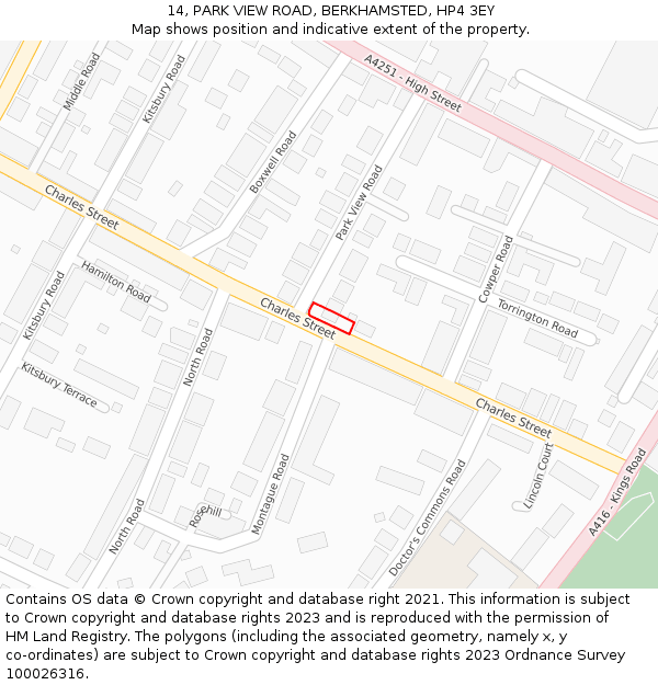 14, PARK VIEW ROAD, BERKHAMSTED, HP4 3EY: Location map and indicative extent of plot