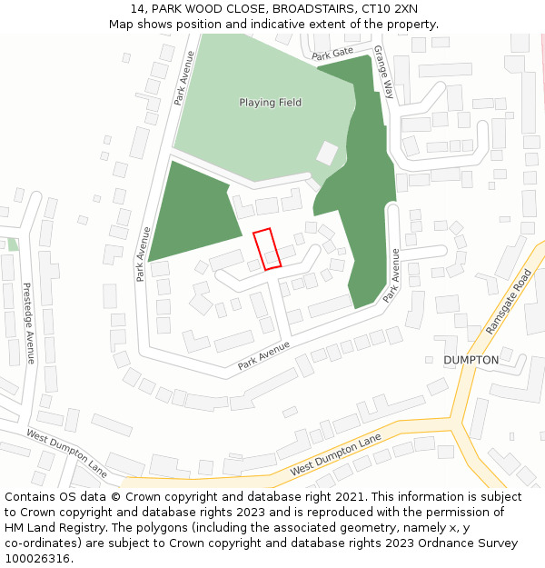 14, PARK WOOD CLOSE, BROADSTAIRS, CT10 2XN: Location map and indicative extent of plot
