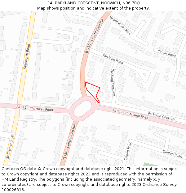 14, PARKLAND CRESCENT, NORWICH, NR6 7RQ: Location map and indicative extent of plot