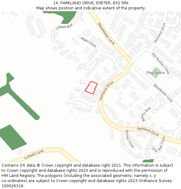 14, PARKLAND DRIVE, EXETER, EX2 5RX: Location map and indicative extent of plot