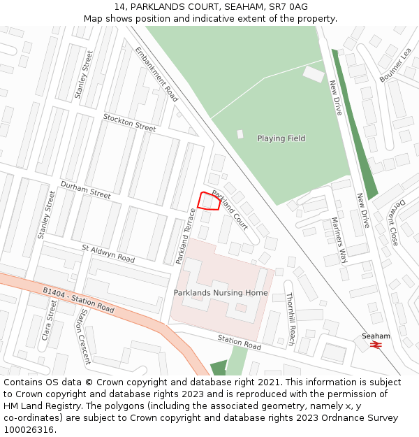 14, PARKLANDS COURT, SEAHAM, SR7 0AG: Location map and indicative extent of plot