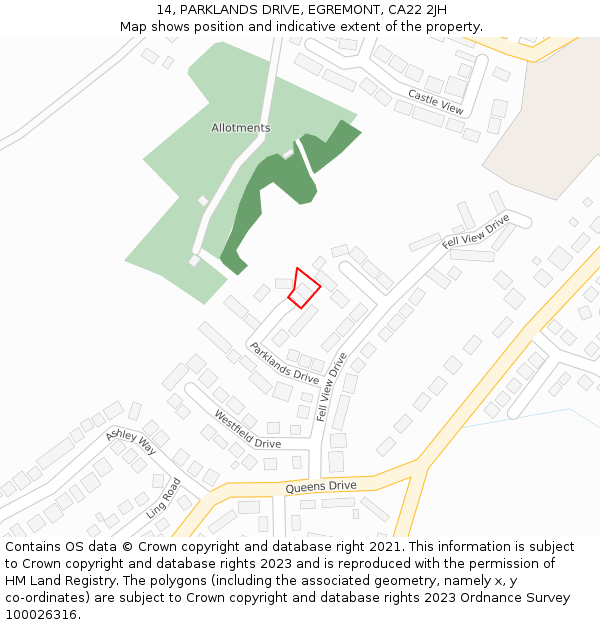 14, PARKLANDS DRIVE, EGREMONT, CA22 2JH: Location map and indicative extent of plot