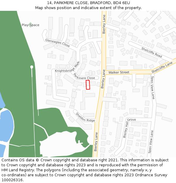 14, PARKMERE CLOSE, BRADFORD, BD4 6EU: Location map and indicative extent of plot