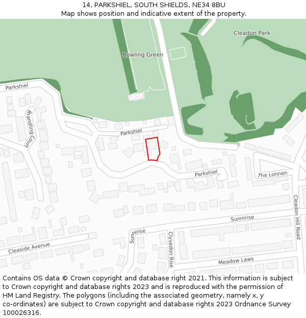 14, PARKSHIEL, SOUTH SHIELDS, NE34 8BU: Location map and indicative extent of plot